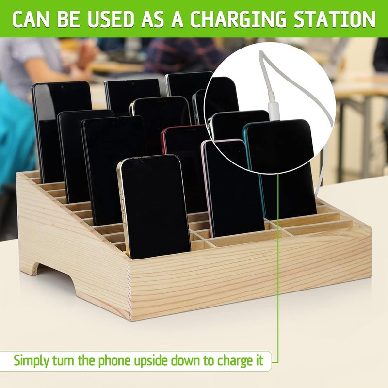 Lzttyee Wooden 24-Grid Cell Phones Storage Box Desktop Mobile Phone Holder Organizer for Office School Classroom (24-Grid) - Image 3